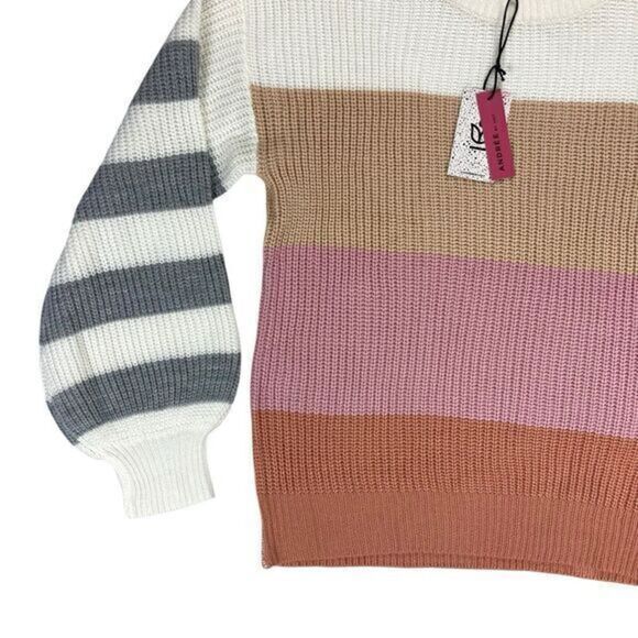 Andree By Unit Color Block Sweater Striped Super Soft Sz L Balloon Sleeves NWT - Picture 3 of 16